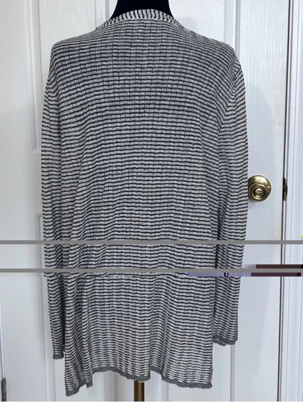 Eileen Fisher Organic Linen Blend Striped Open Front Cardigan Sweater Knit Large - Picture 2 of 6